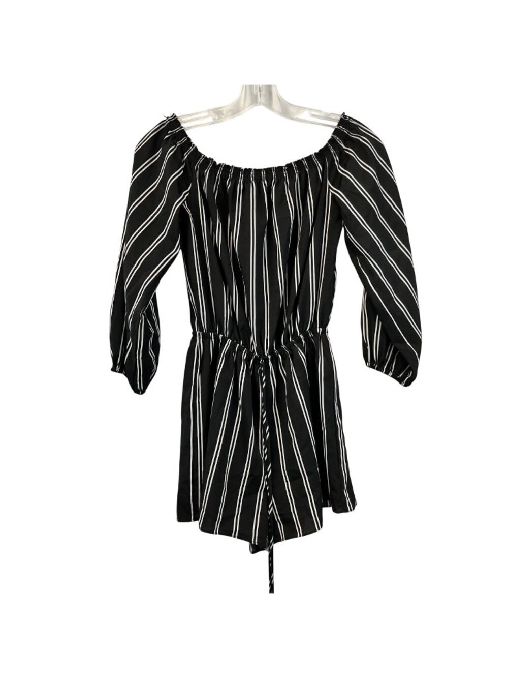 Soprano Women’s Striped Romper Off Shoulder 3/4 Sleeve Black/White Size XS